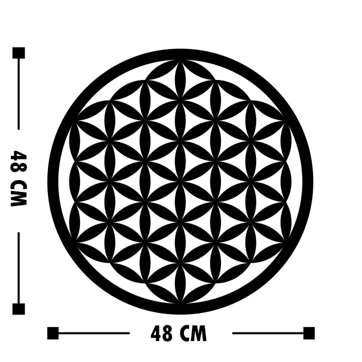 Decoración pared de metal Flower Of Life 3 negro 48x48 cm