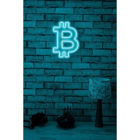 Iluminación LED decorativa de plástico Bitcoin azul 16x35x2 cm