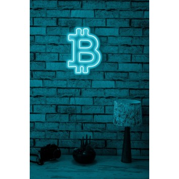 Iluminación LED decorativa de plástico Bitcoin azul 16x35x2 cm