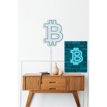 Iluminación LED decorativa de plástico Bitcoin azul 16x35x2 cm