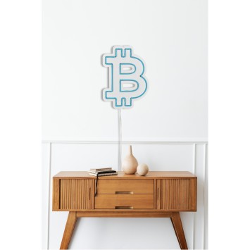 Iluminación LED decorativa de plástico Bitcoin azul 16x35x2 cm