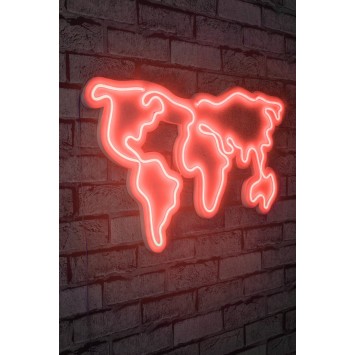 Iluminación LED decorativa de plástico World Map rojo 66x38x2 cm