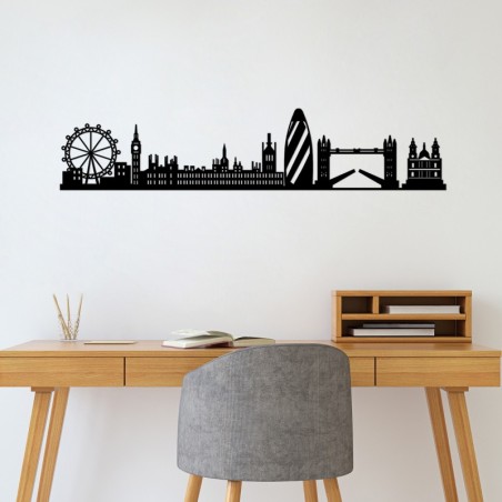 Decoración pared de metal London Skyline negro 105x18 cm