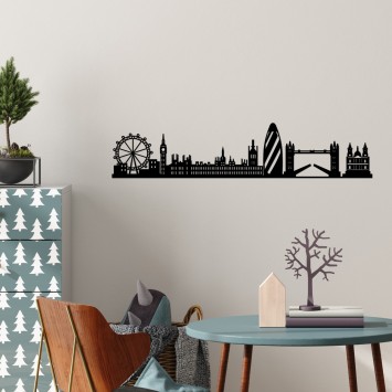 Decoración pared de metal London Skyline negro 105x18 cm