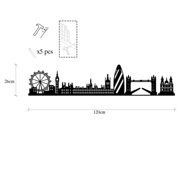 Decoración pared de metal London Skyline negro 105x18 cm