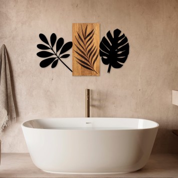 Decoración pared de madera Leaves 3 nogal negro 103x58 cm