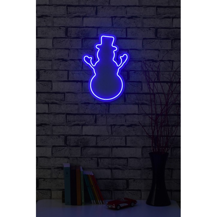 Iluminación LED decorativa de plástico Snowman azul 18x35x2 cm