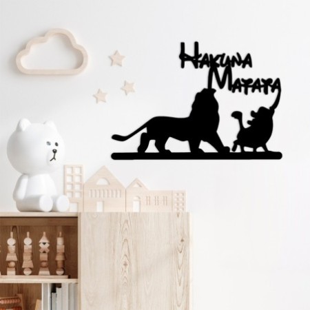 Decoración pared de metal Hakuna Matata Lion And Piggy negro 58x1.5x39 cm