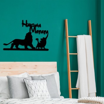 Decoración pared de metal Hakuna Matata Lion And Piggy negro 58x1.5x39 cm