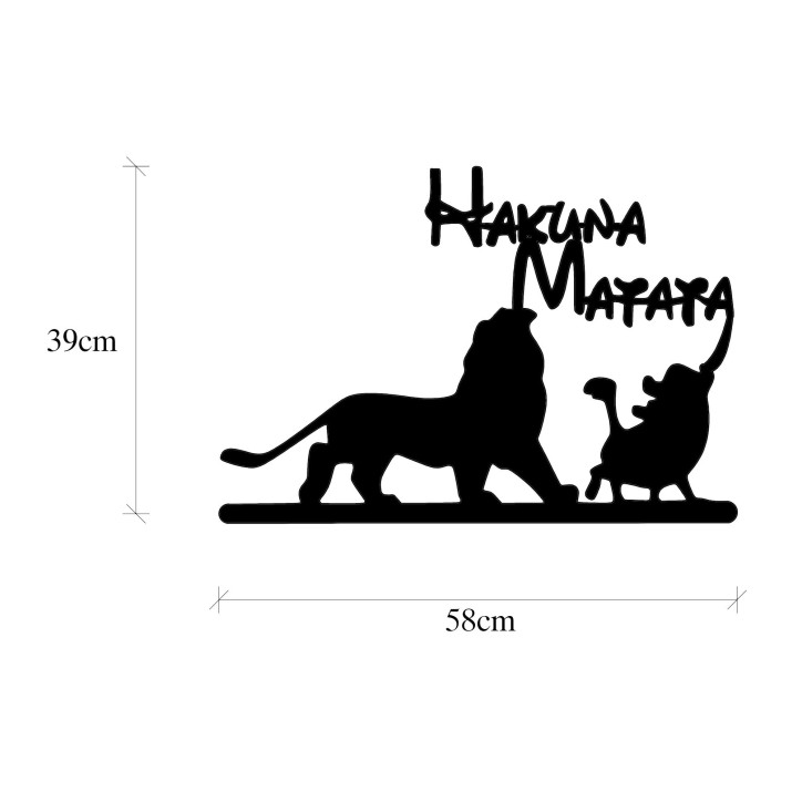 Decoración pared de metal Hakuna Matata Lion And Piggy negro 58x1.5x39 cm