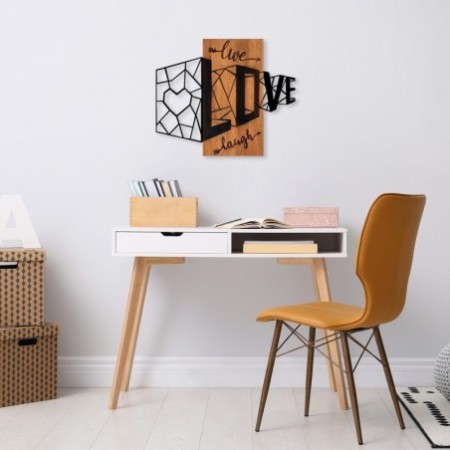 Decoración pared de madera Live Love Laugh-380 nogal negro 68x58 cm