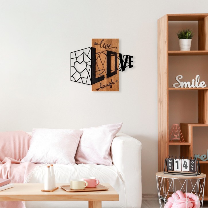 Decoración pared de madera Live Love Laugh-380 nogal negro 68x58 cm