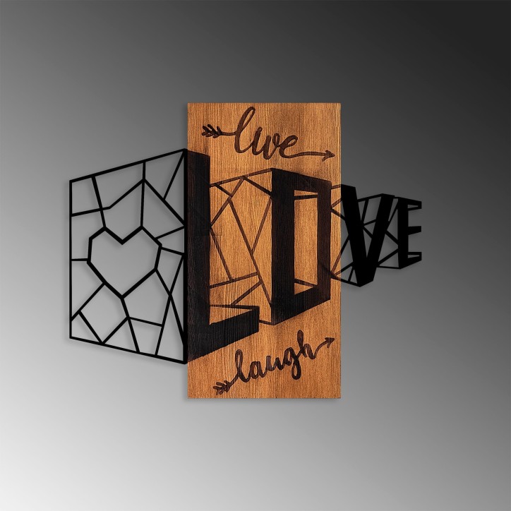 Decoración pared de madera Live Love Laugh-380 nogal negro 68x58 cm