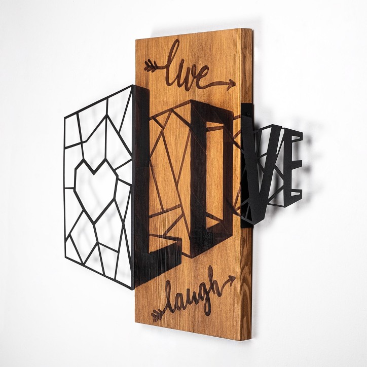 Decoración pared de madera Live Love Laugh-380 nogal negro 68x58 cm