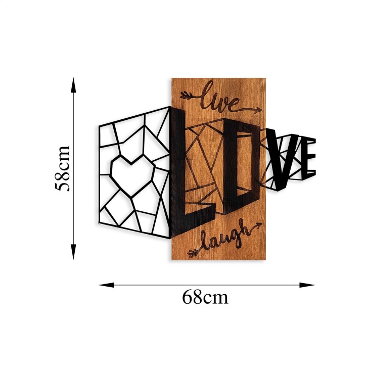 Decoración pared de madera Live Love Laugh-380 nogal negro 68x58 cm