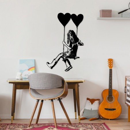 Decoración pared de metal Banksy Art negro 50x79 cm