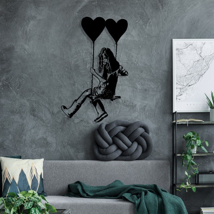 Decoración pared de metal Banksy Art negro 50x79 cm