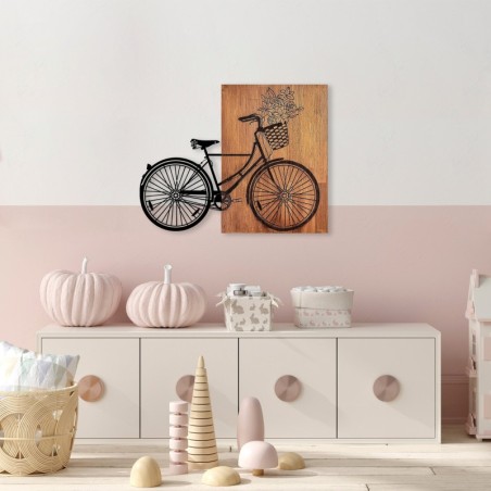 Decoración pared de madera Historical Floral Bike- L 376 nogal negro 88x70 cm