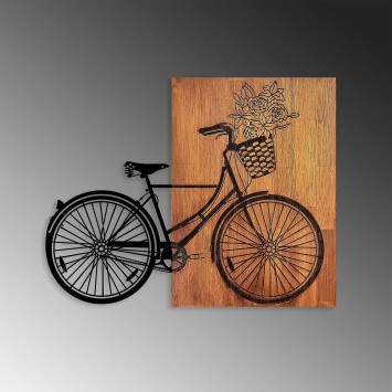 Decoración pared de madera Historical Floral Bike - L 376 nogal negro 88x70 cm