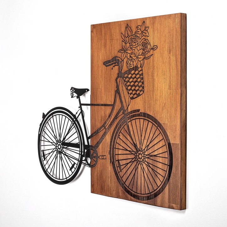 Decoración pared de madera Historical Floral Bike- L 376 nogal negro 88x70 cm