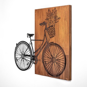 Decoración pared de madera Historical Floral Bike - L 376 nogal negro 88x70 cm