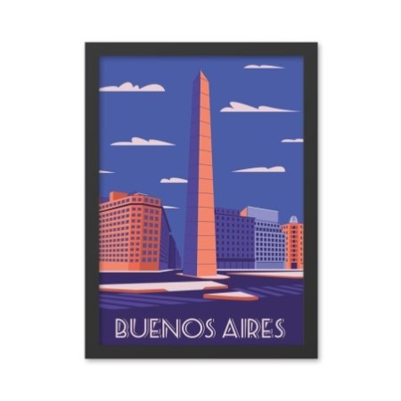 Pintura decorativa enmarcada MDF Buenos Aires (40 x 55) multicolor 40x55 cm
