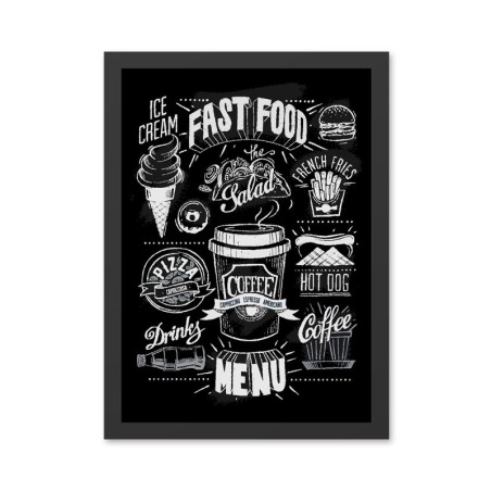 Pintura decorativa enmarcada MDF Fast Food (40 x 55) blanco negro 40x55 cm