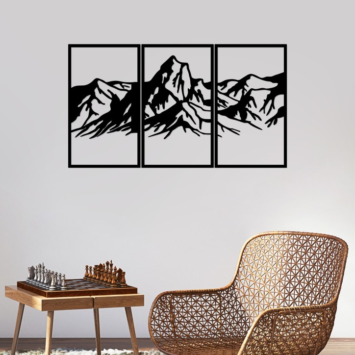 Decoración pared de metal Mountain 4 negro 42x72 cm (3 piezas)