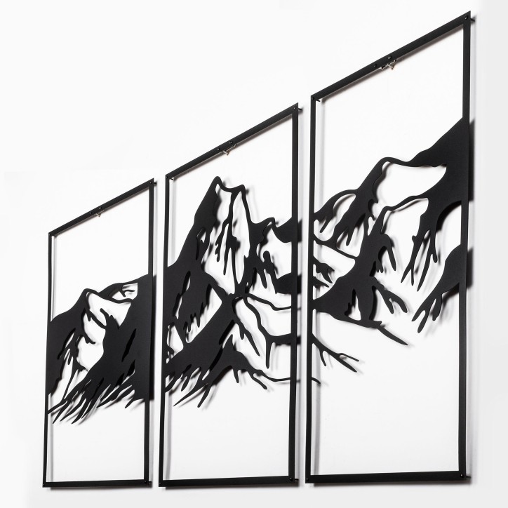 Decoración pared de metal Mountain 4 negro 42x72 cm (3 piezas)