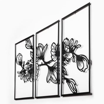 Decoración pared de metal Flower 8 negro 37x65 cm (3 piezas)