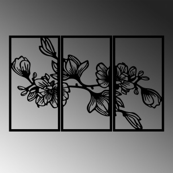 Decoración pared de metal Flower 8 negro 37x65 cm (3 piezas)