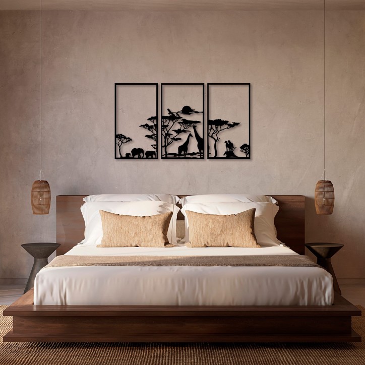 Decoración pared de metal Serengeti-316 negro 40x69 cm (3 piezas)