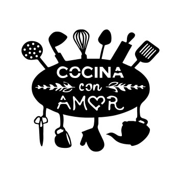 Decoración pared de metal Cocina Con Amor negro 49x1.5x43 cm