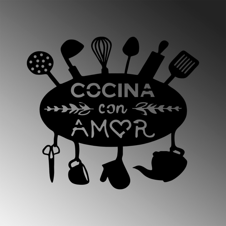 Decoración pared de metal Cocina Con Amor negro 49x1.5x43 cm