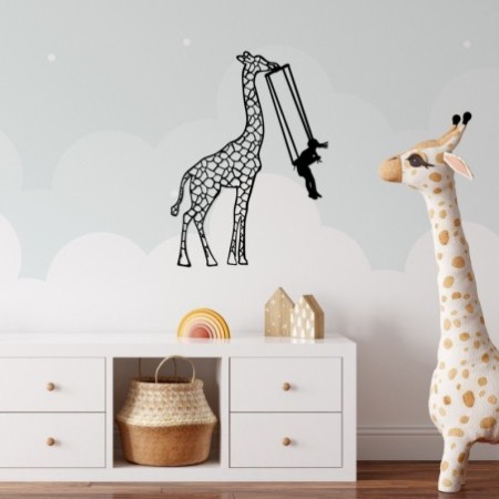 Decoración pared de metal Girl Swinging Giraffe -498 negro 51x70 cm