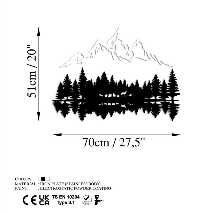 Decoración pared de metal Nature And Mountain-12 blanco negro 62x22 cm