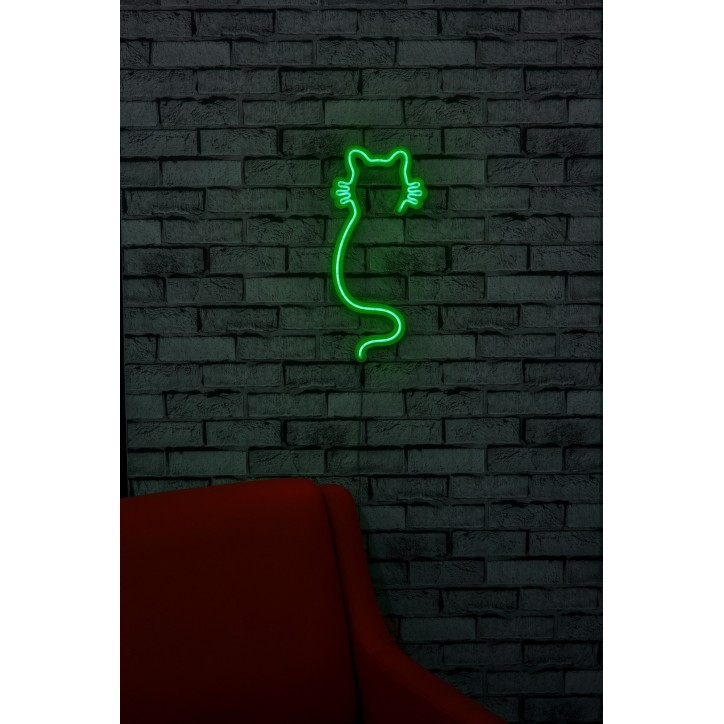 Iluminación LED decorativa de plástico Cat verde 22x48x2 cm