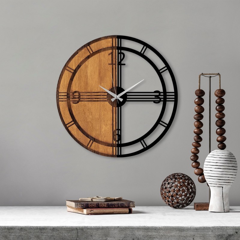 Reloj de pared madera Rays nogal negro 56x3x56 cm