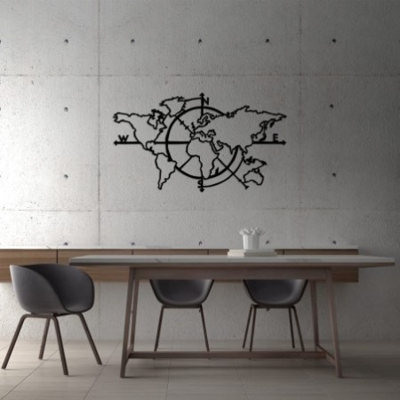 Decoración pared de metal World Map 8 negro 118x68 cm