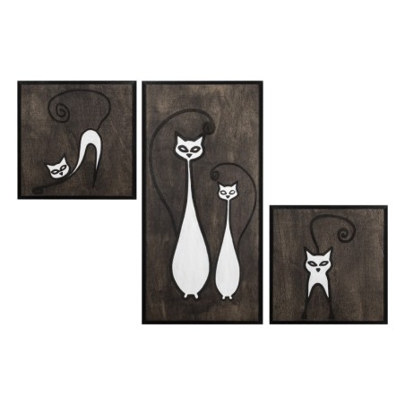 Decoración pared de madera Cat Family Set blanco negro 30x30 cm (2 piezas)