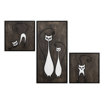 Decoración pared de madera Cat Family Set blanco negro 30x30 cm (2 piezas)