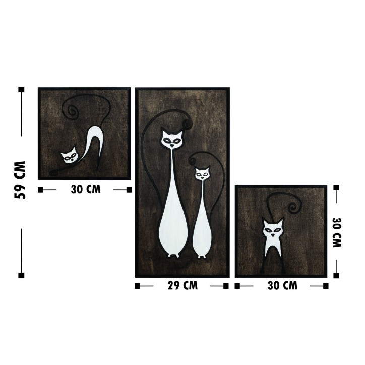 Decoración pared de madera Cat Family Set blanco negro 30x30 cm (2 piezas)