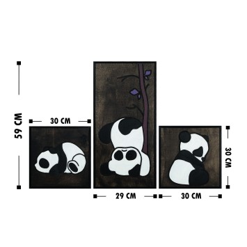 Decoración pared de madera Panda Family blanco negro 30x30 cm (2 piezas)