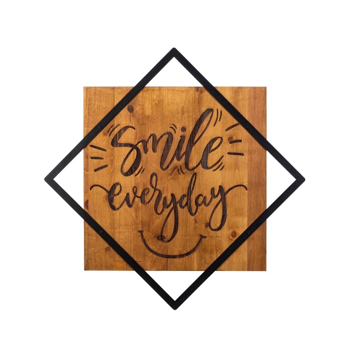 Decoración pared de madera Smile Everday nogal negro 54x54 cm