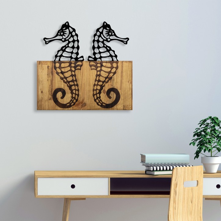 Decoración pared de madera Seahorse nogal negro 58x3x53 cm