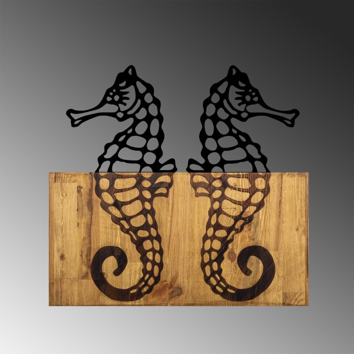 Decoración pared de madera Seahorse nogal negro 58x3x53 cm