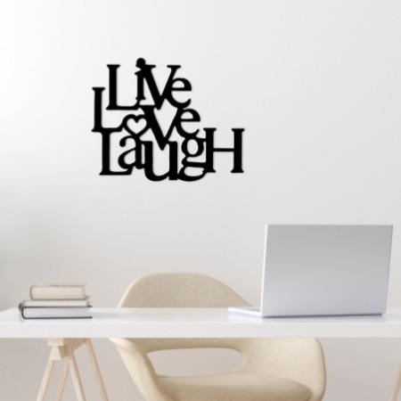 Decoración pared de metal Live Love Laugh negro 68x1.5x66 cm