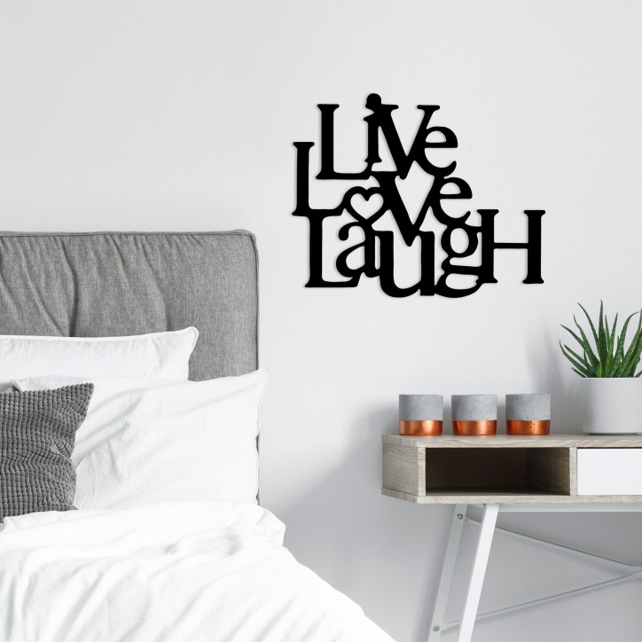 Decoración pared de metal Live Love Laugh negro 68x1.5x66 cm