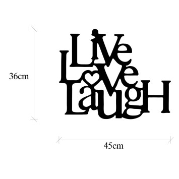 Decoración pared de metal Live Love Laugh negro 68x1.5x66 cm