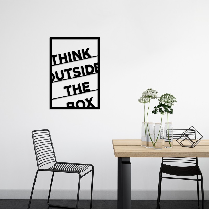 Decoración pared de metal Think Outside The Box negro 50x70 cm